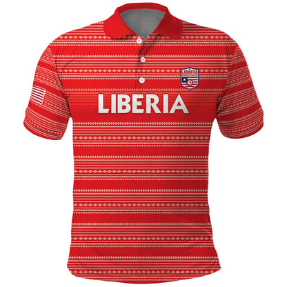 Custom Liberia Football Polo Shirt African Tribal Pattern - Red Jersey - African Pride