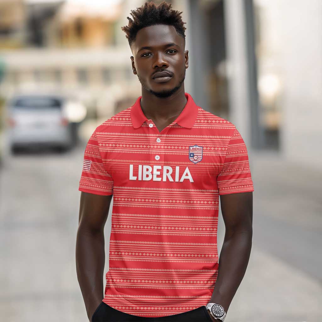Custom Liberia Football Polo Shirt African Tribal Pattern - Red Jersey - African Pride