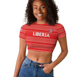 Custom Liberia Football Raglan Cropped T shirt African Tribal Pattern - Red Jersey - African Pride