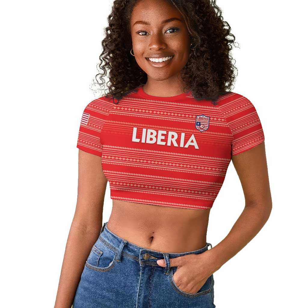 Custom Liberia Football Raglan Cropped T shirt African Tribal Pattern - Red Jersey - African Pride
