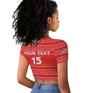 Custom Liberia Football Raglan Cropped T shirt African Tribal Pattern - Red Jersey - African Pride