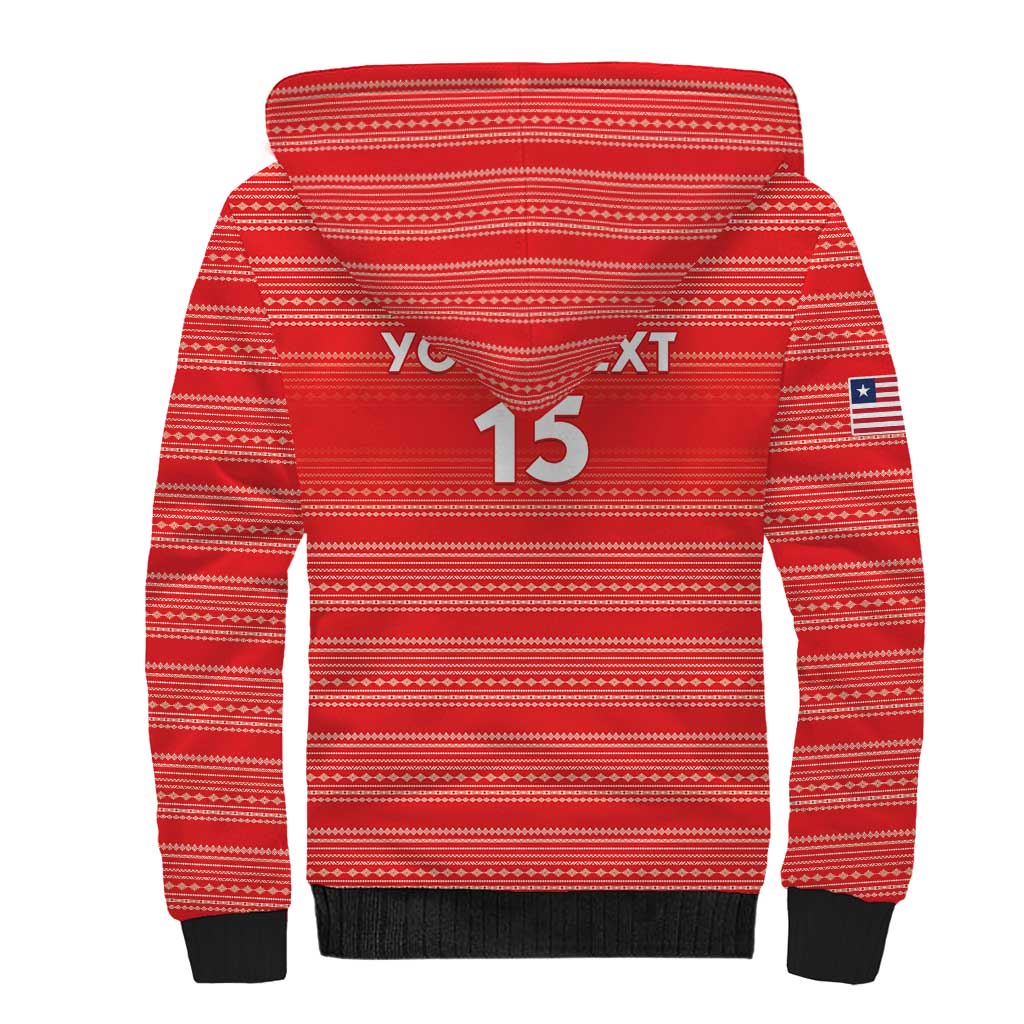 Custom Liberia Football Sherpa Hoodie African Tribal Pattern - Red Jersey - African Pride