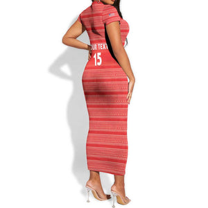 Custom Liberia Football Short Sleeve Bodycon Dress African Tribal Pattern - Red Jersey - African Pride
