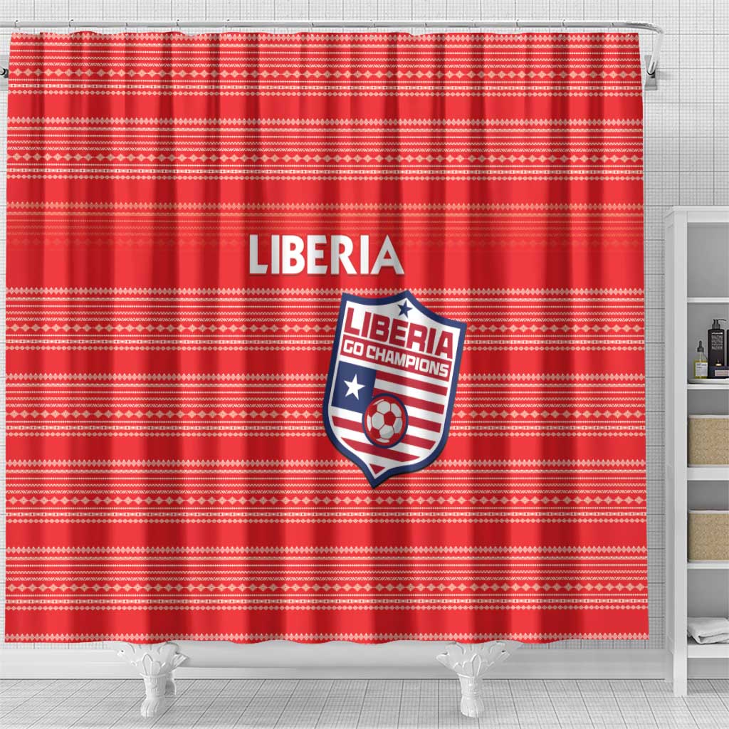 Liberia Football Shower Curtain African Tribal Pattern - Red Jersey - African Pride