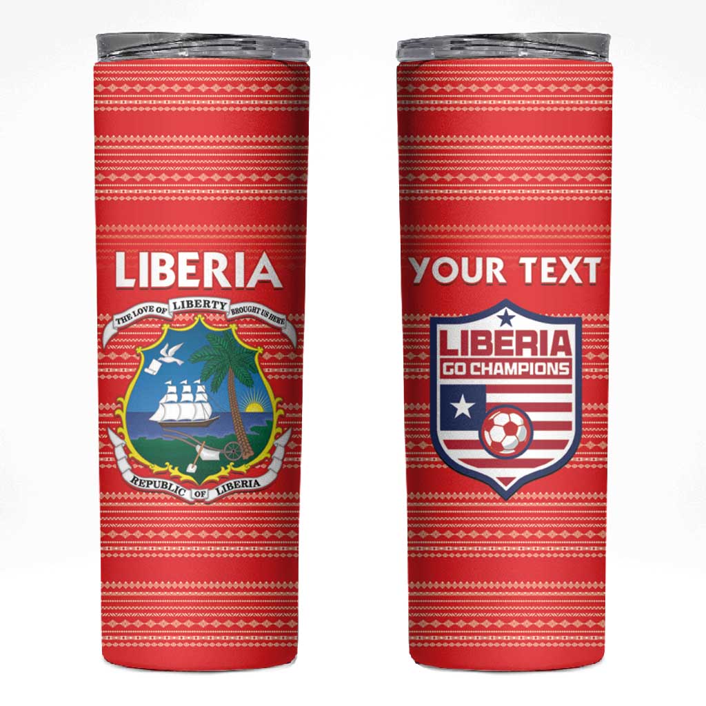 Custom Liberia Football Skinny Tumbler African Tribal Pattern - Red Jersey - African Pride