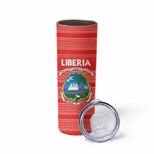 Custom Liberia Football Skinny Tumbler African Tribal Pattern - Red Jersey - African Pride