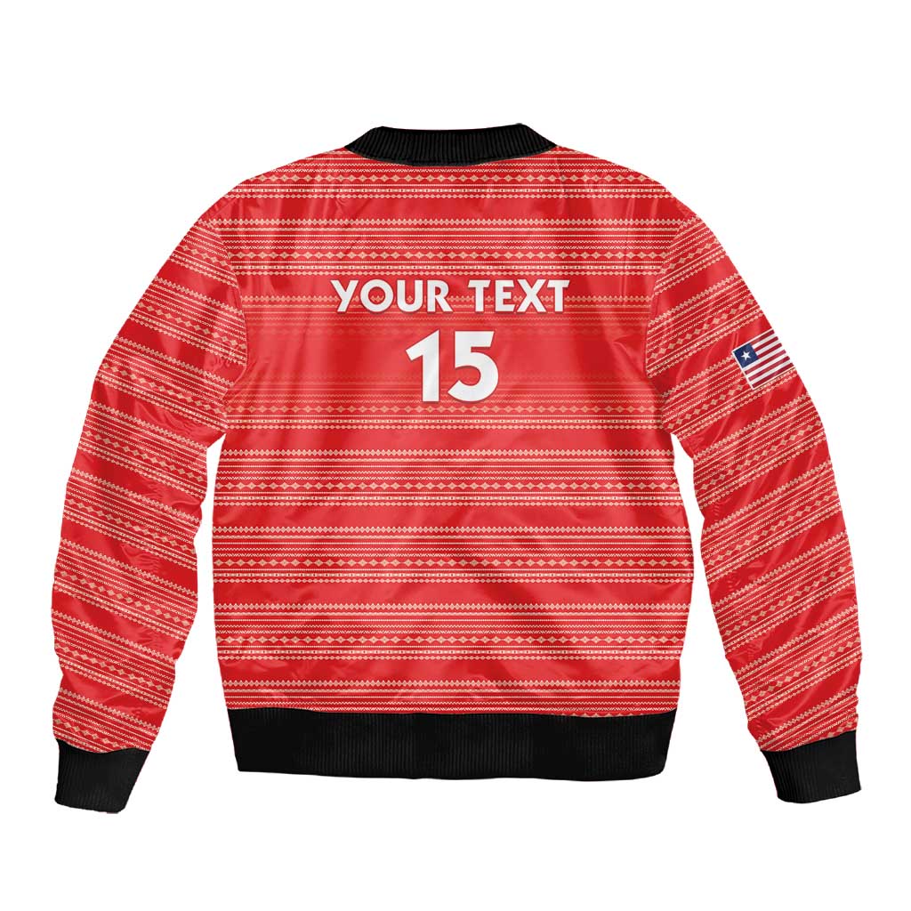 Custom Liberia Football Sleeve Zip Bomber Jacket African Tribal Pattern - Red Jersey - African Pride