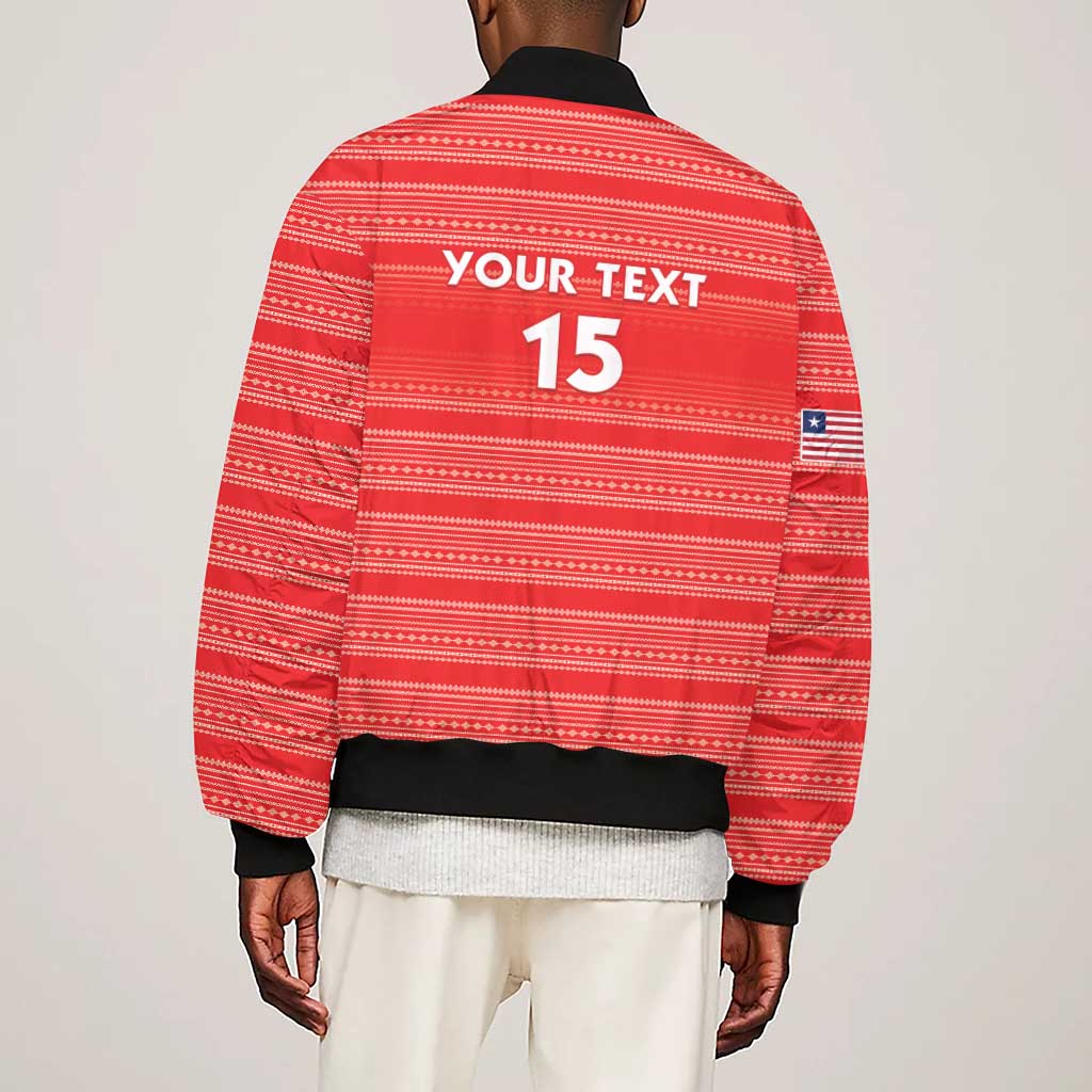 Custom Liberia Football Sleeve Zip Bomber Jacket African Tribal Pattern - Red Jersey - African Pride