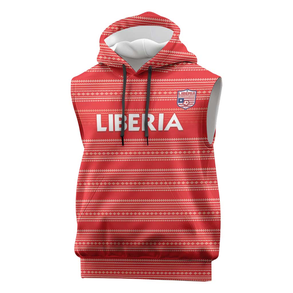 Custom Liberia Football Sleeveless Hoodie African Tribal Pattern - Red Jersey - African Pride