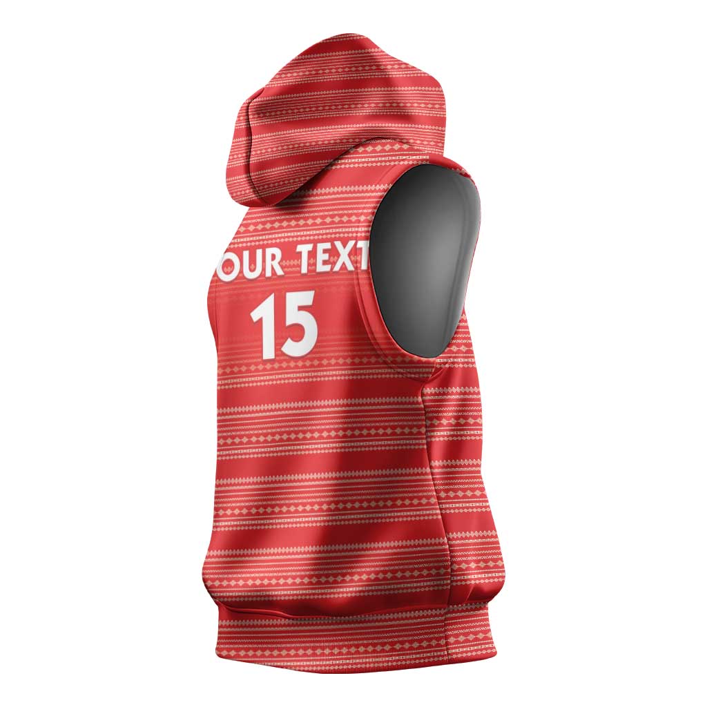 Custom Liberia Football Sleeveless Hoodie African Tribal Pattern - Red Jersey - African Pride