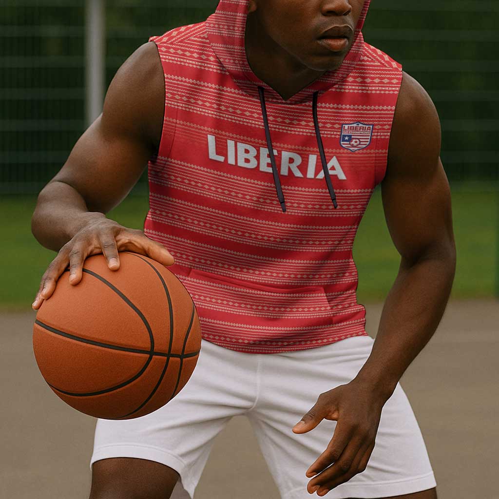 Custom Liberia Football Sleeveless Hoodie African Tribal Pattern - Red Jersey - African Pride