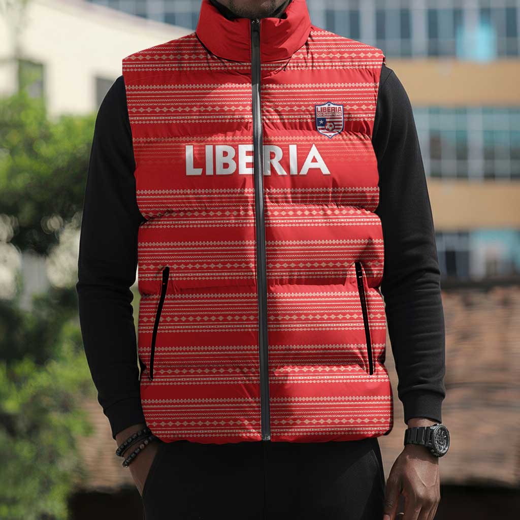 Custom Liberia Football Sleeveless Puffer Jacket Women Red Jersey