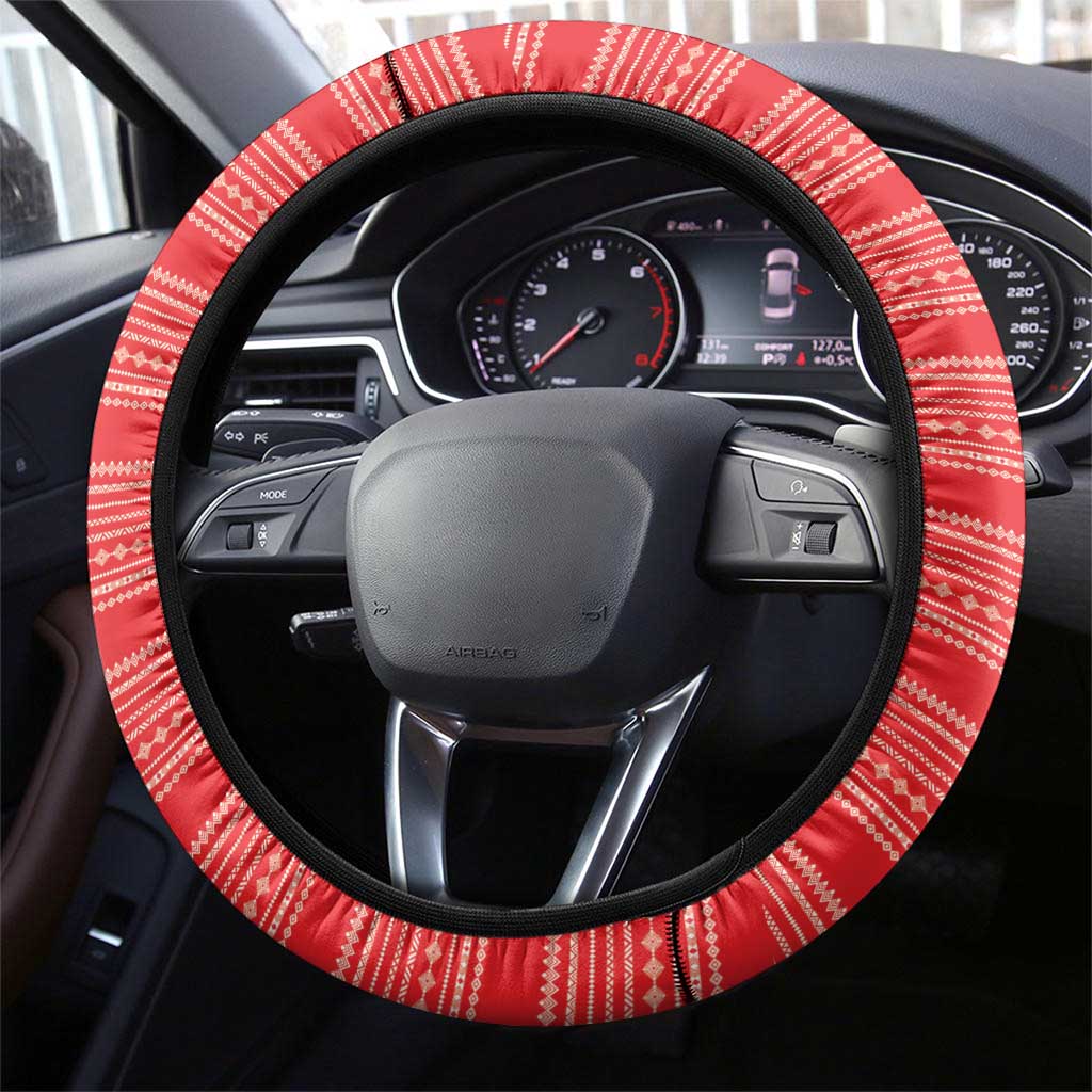 Liberia Football Steering Wheel Cover African Tribal Pattern - Red Jersey - African Pride