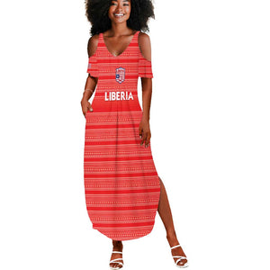 Custom Liberia Football Summer Maxi Dress African Tribal Pattern - Red Jersey - African Pride