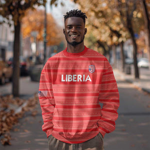Custom Liberia Football Sweatshirt African Tribal Pattern - Red Jersey - African Pride