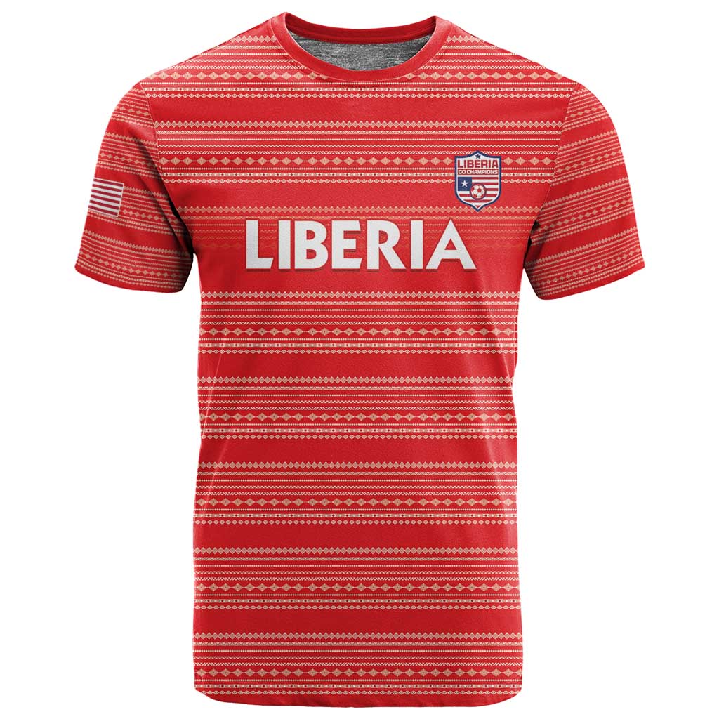 Custom Liberia Football T shirt African Tribal Pattern - Red Jersey - African Pride