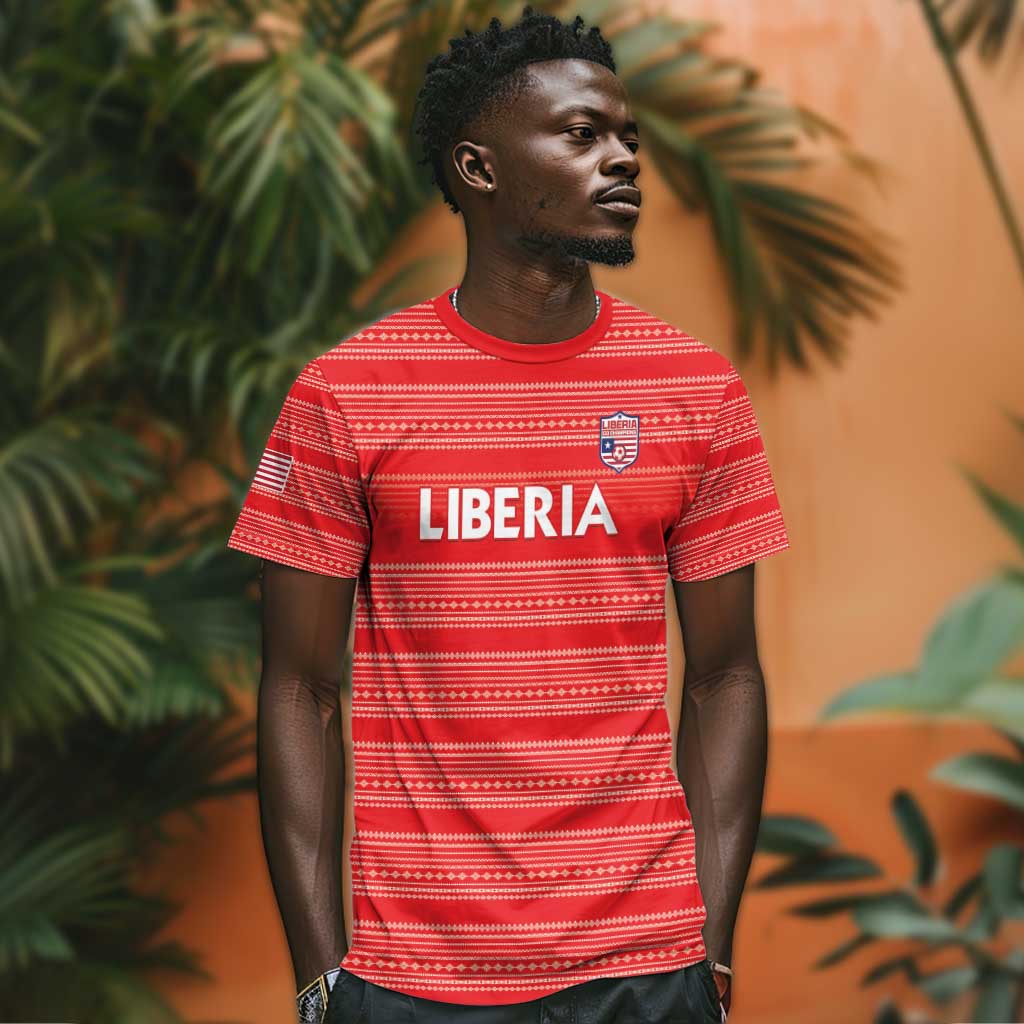 Custom Liberia Football T shirt African Tribal Pattern - Red Jersey - African Pride