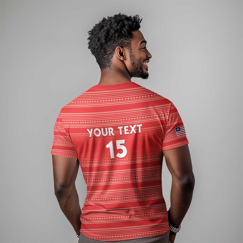 Custom Liberia Football T shirt African Tribal Pattern - Red Jersey - African Pride