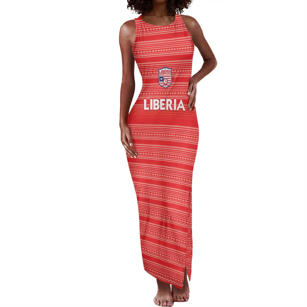 Custom Liberia Football Tank Maxi Dress African Tribal Pattern - Red Jersey - African Pride