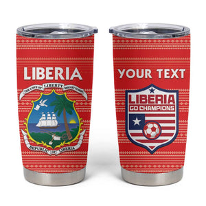 Custom Liberia Football Tumbler Cup African Tribal Pattern - Red Jersey - African Pride