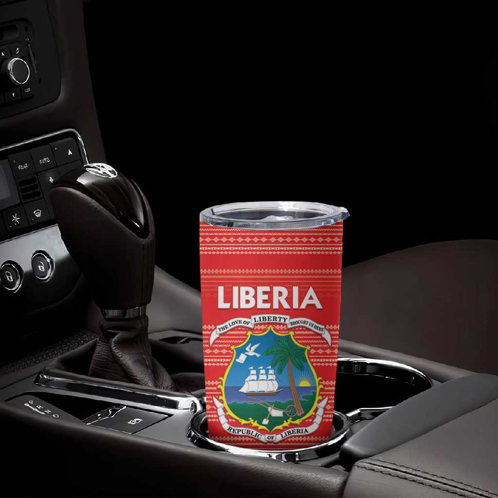 Custom Liberia Football Tumbler Cup African Tribal Pattern - Red Jersey - African Pride