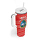 Custom Liberia Football Tumbler With Handle African Tribal Pattern - Red Jersey - African Pride