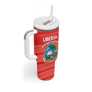 Custom Liberia Football Tumbler With Handle African Tribal Pattern - Red Jersey - African Pride