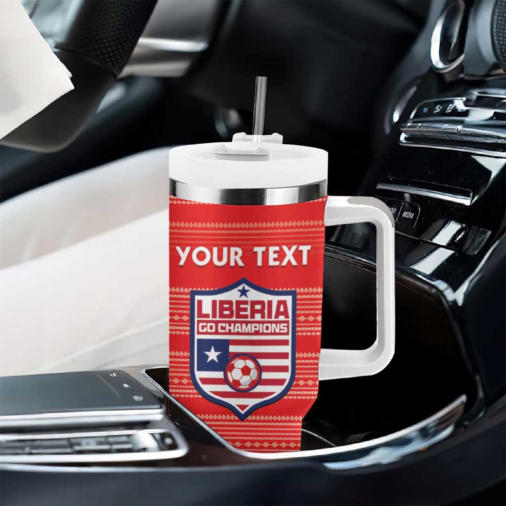 Custom Liberia Football Tumbler With Handle African Tribal Pattern - Red Jersey - African Pride