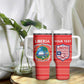 Custom Liberia Football Tumbler With Handle African Tribal Pattern - Red Jersey - African Pride