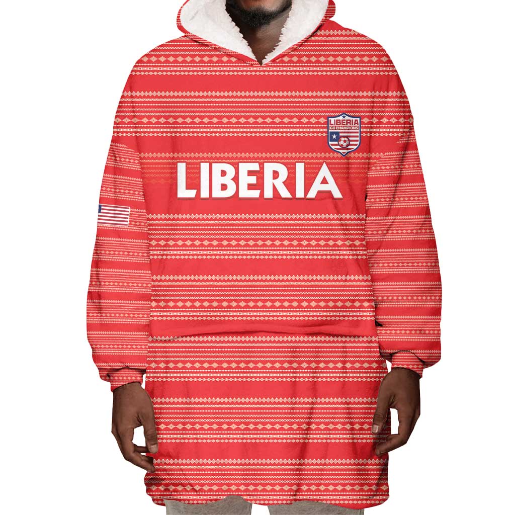 Custom Liberia Football Wearable Blanket Hoodie African Tribal Pattern - Red Jersey - African Pride