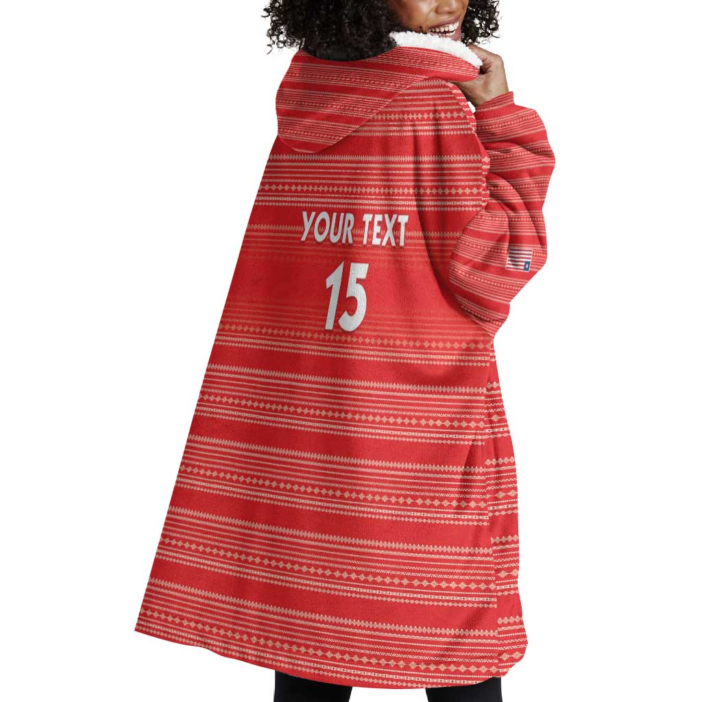 Custom Liberia Football Wearable Blanket Hoodie African Tribal Pattern - Red Jersey - African Pride