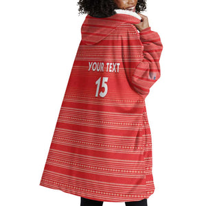 Custom Liberia Football Wearable Blanket Hoodie African Tribal Pattern - Red Jersey - African Pride