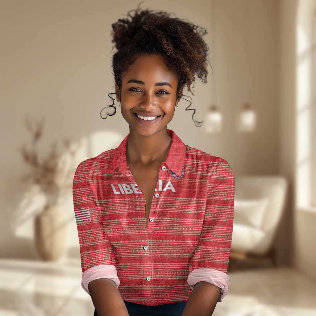 Custom Liberia Football Women Casual Shirt African Tribal Pattern - Red Jersey - African Pride