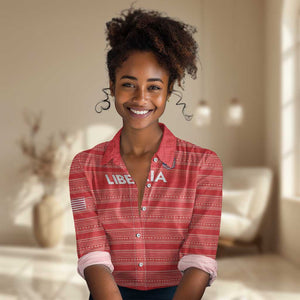 Custom Liberia Football Women Casual Shirt African Tribal Pattern - Red Jersey - African Pride
