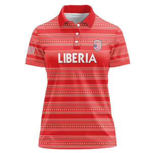 Custom Liberia Football Women Polo Shirt African Tribal Pattern - Red Jersey - African Pride