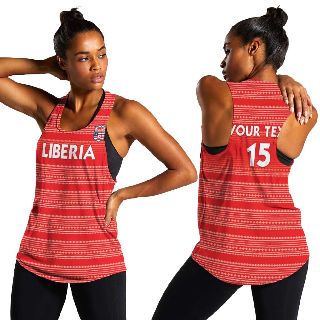 Custom Liberia Football Women Racerback Tank African Tribal Pattern - Red Jersey - African Pride