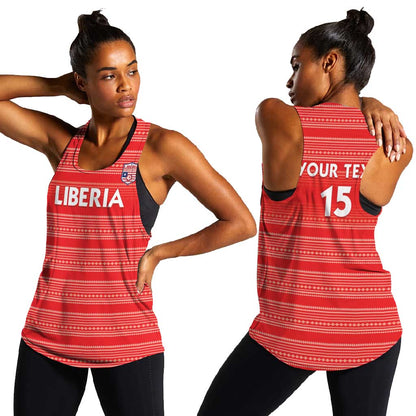Custom Liberia Football Women Racerback Tank African Tribal Pattern - Red Jersey - African Pride
