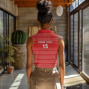 Custom Liberia Football Women Sleeveless Polo Shirt African Tribal Pattern - Red Jersey - African Pride