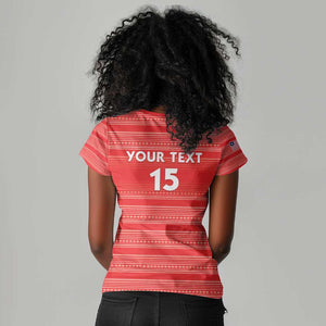 Custom Liberia Football Women V-Neck T-Shirt African Tribal Pattern - Red Jersey - African Pride