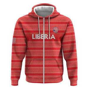 Custom Liberia Football Zip Hoodie African Tribal Pattern - Red Jersey - African Pride
