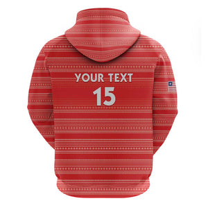 Custom Liberia Football Zip Hoodie African Tribal Pattern - Red Jersey - African Pride