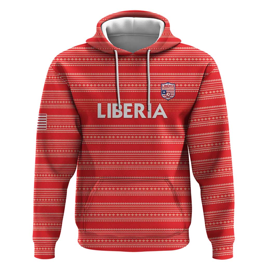 Custom Liberia Football Zip Hoodie African Tribal Pattern - Red Jersey - African Pride