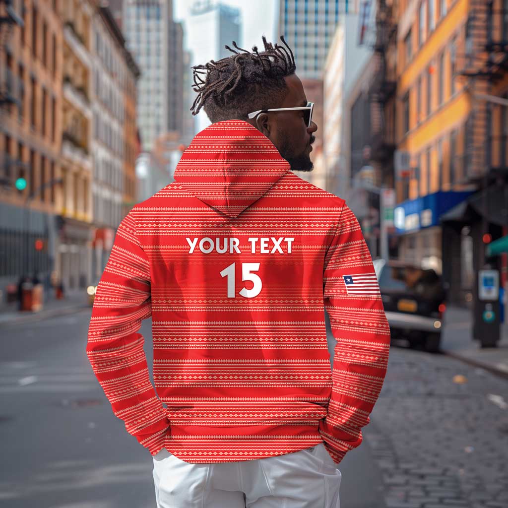 Custom Liberia Football Zip Hoodie African Tribal Pattern - Red Jersey - African Pride