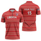 Custom Liberia Football Zipper Polo Shirt Women Red Jersey