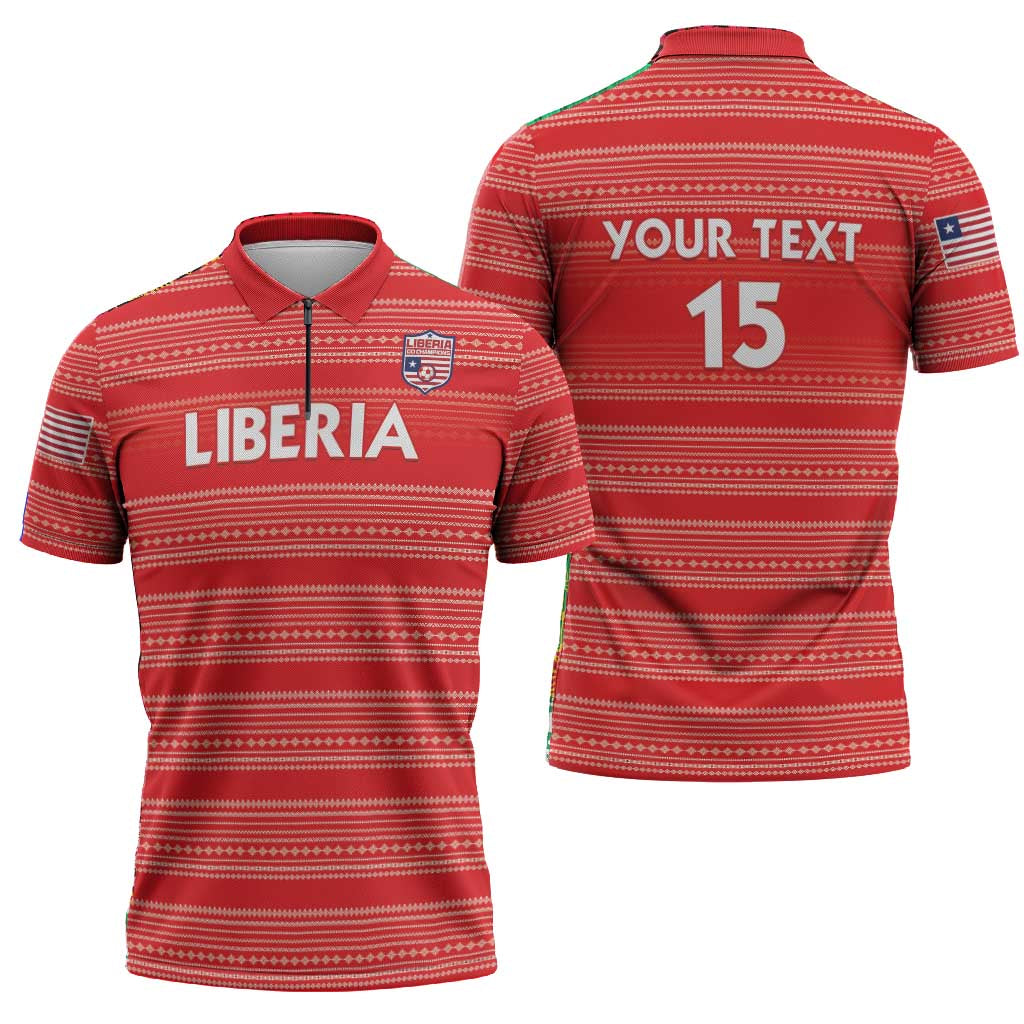 Custom Liberia Football Zipper Polo Shirt Women Red Jersey