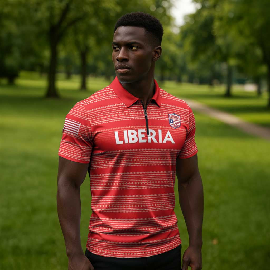 Custom Liberia Football Zipper Polo Shirt Women Red Jersey