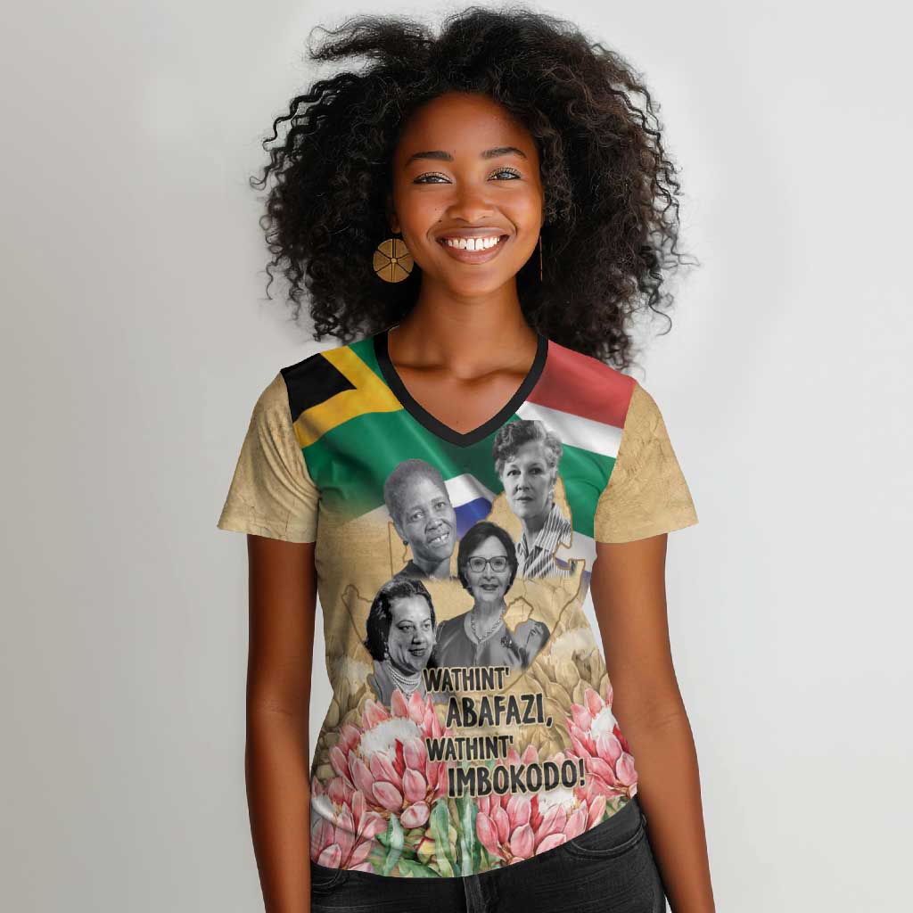 South African Women Fight Apartheir Women V-Neck T-Shirt Wathint Abafazi Wathint Imbokodo - African Pride