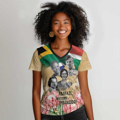 South African Women Fight Apartheir Women V-Neck T-Shirt Wathint Abafazi Wathint Imbokodo - African Pride