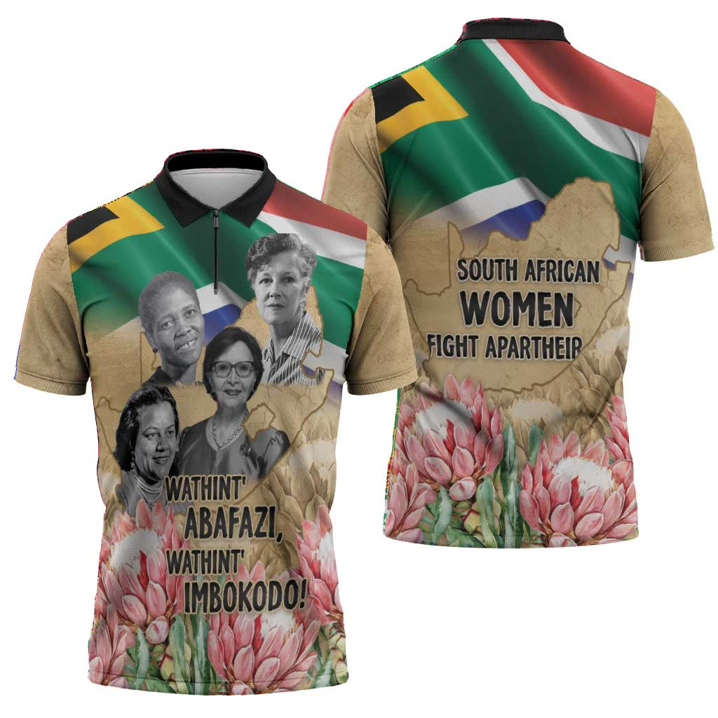 South African Women Mobilisation Zipper Polo Shirt Wathint Abafazi Wathint Imbokodo