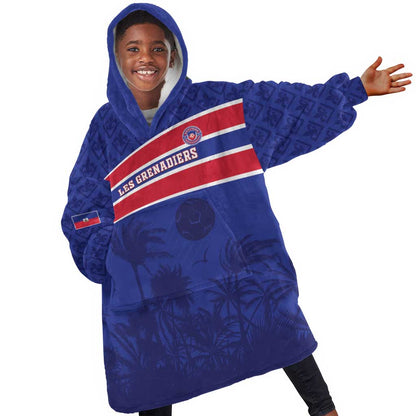 Custom Haiti Football Kid Wearable Blanket Hoodie Go Champions Les Grenadiers - African Pride